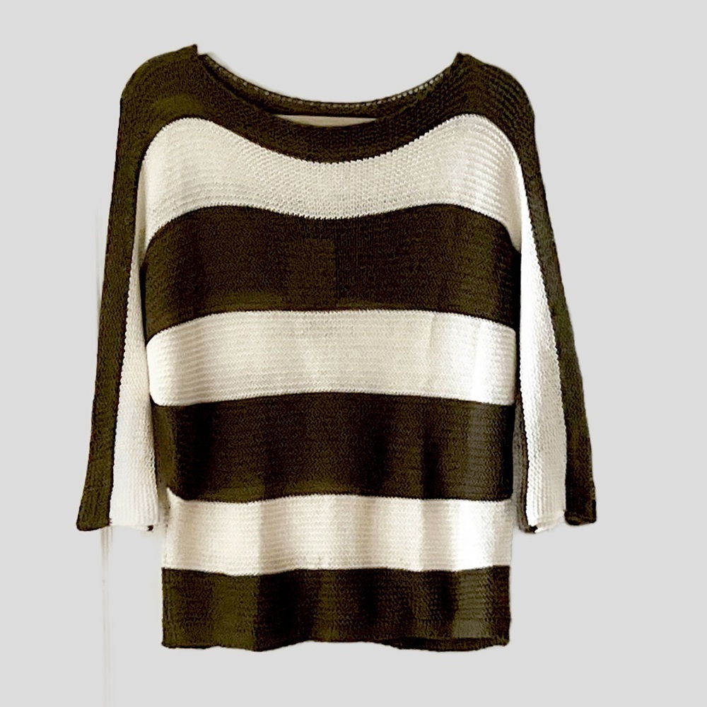 Carina Ricci Italian Open Knit Striped Dolman Sleeve Top Size Large Nautical